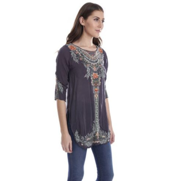Johnny Was Olive Blossom Tunic Gray Floral NEW XS - Picture 3 of 4